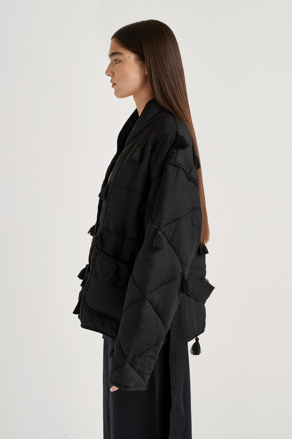 Womens Side Close Dromen Tassel Jacket on a white background