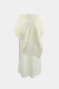 A pale lemon-colored, skirt with wrap, displayed against a solid gray background.